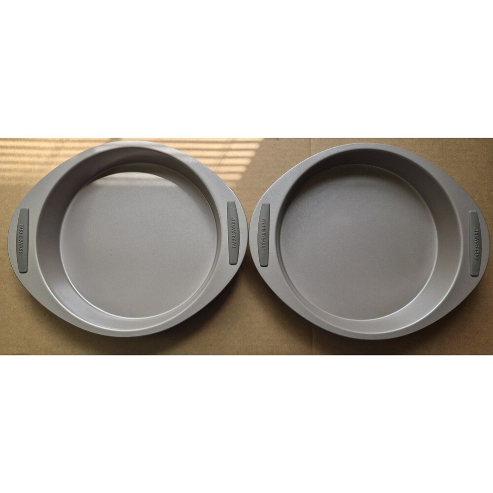 Farberware 9" Round Cake Pie Pan Set of 2 Grey Nonstick Baking Pans Handles